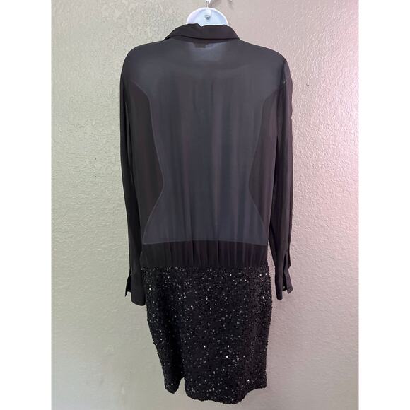Haute Hippie Shirt Mini Dress M Black Silk Blend Sequin Beads Evening Party NWOT - Picture 3 of 11